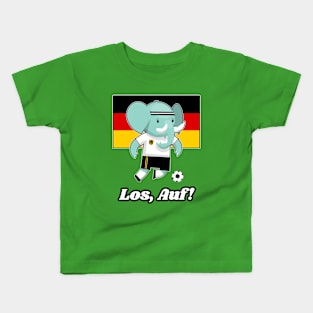 ⚽ German Flag, Cute Elephant, "Los, Auf!" Germany Football Kids T-Shirt